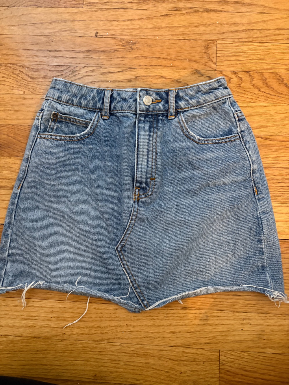 Topshop Light Blue Denim Mini Skirt with Raw Edge